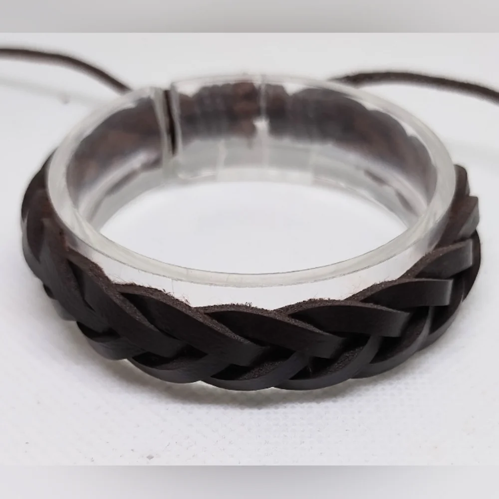 Men's Bracelet Leather Braided Brown NEW f39